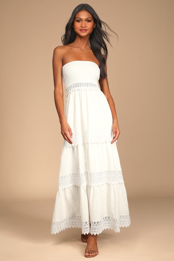 white strapless dress long
